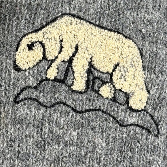 Caldwell 60's Hand Fashioned Gray Wool Hooded Zip-Up Cardigan With Polar Bear L - Picture 8 of 14